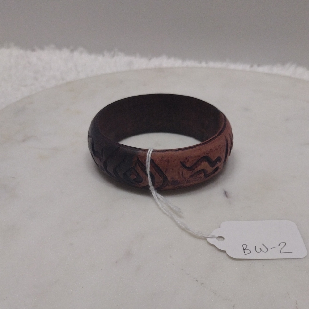 Carved Wooden Bangle Bracelet 2 Tone BW-2
